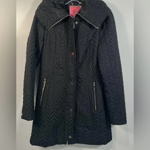 Kate Spade Black Quilted Herringbone Hooded Jacket - Picture 3 of 8